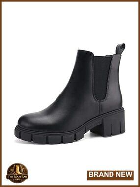 Women's Platform Chelsea Ankle Boots Chunky Heel Faux Leather